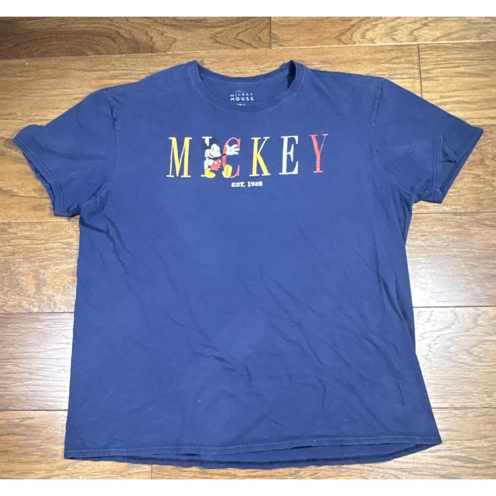 Vintage Style Disney Mickey Mouse Graphic T-Shirt Blue XL "MICKEY" EST. 1928
